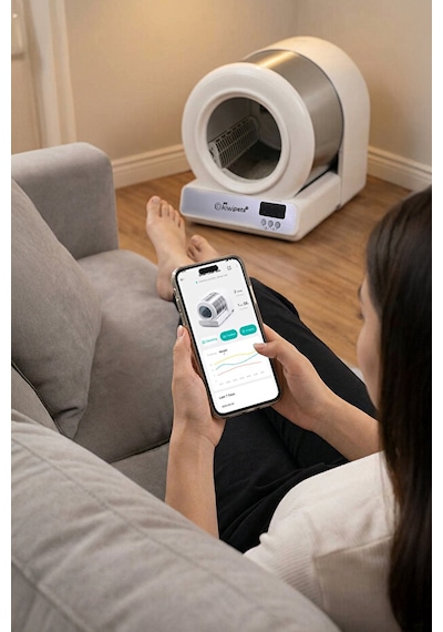 Kiwipets KPLB-10771 Akıllı Kendi Kendini Temizleyen Kedi Tuvaleti Geniş İç Hacim & Koku Giderici 60 L