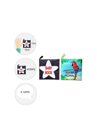 2 Kitap Tox İngilizce Siyah-Beyaz Bebek ve Uçan Hayvanlar Kumaş Sayfa
