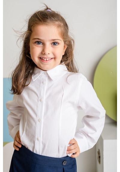 Kız Çocuk Poplin Gömlek - Beyaz Beyaz