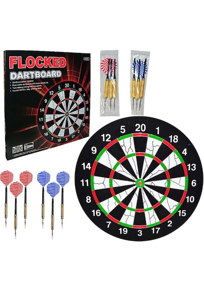 45 Cm Ahşap Dart Tahtası 6 Adet Dart Oku Dart10 Dart