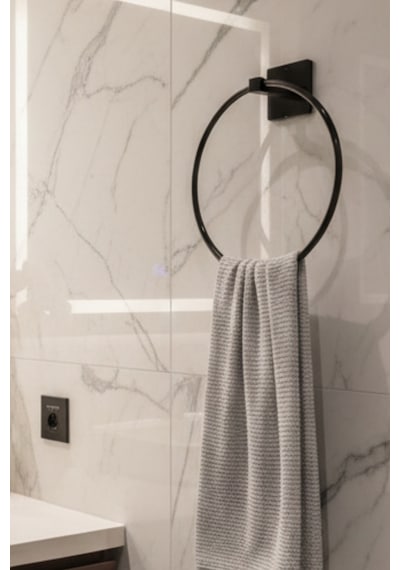 Yapışkanlı Siyah Yuvarlak Havluluk Banyo Mutfak Havlu Askılık Siyah Diğer