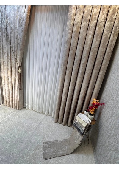 Nivemeshome Adel 5201 Krem 1/3 Pileli Fon Perde Apm