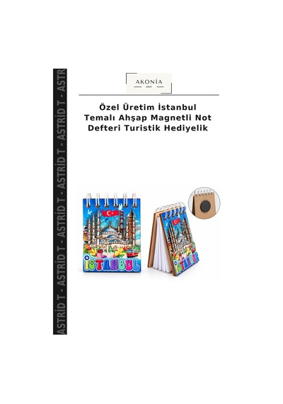 Özel Üretim İstanbul Temalı Ahşap Magnetli Not Defteri Turistik Hediyelik Çok Renkli