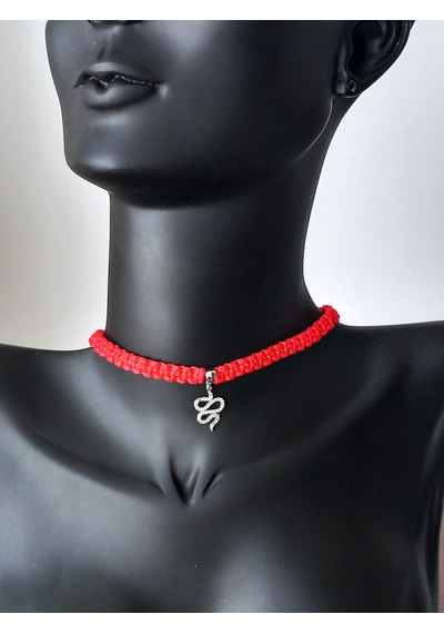 Gümüş Kırmızı İp Yılan Tasarım Kişiselleştirilebilir Choker Kadın