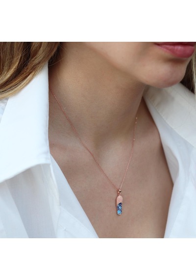 Nazar Boncuklu Rose Gold Kaplama Terlik Gümüş Kolye Gümüş