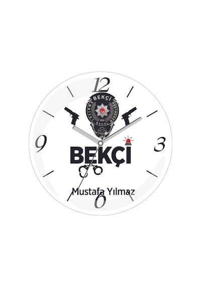 Kişiye Özel Bekçi Çap 30 Bombeli Gerçek Cam Duvar Saati Siyah