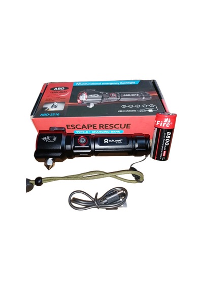 Şarjlı El Feneri Yüksek Güçlü Led Işık Usb İle Şarj Escape Rescue Antrasit