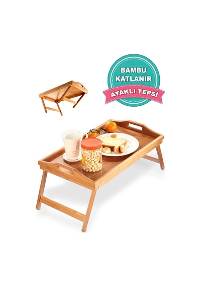 Lüks Bambu Katlanır Ayaklı Sunum Tepsisi Portatif Kahvaltı & Çay Servisini Yeniden Tanımlayın