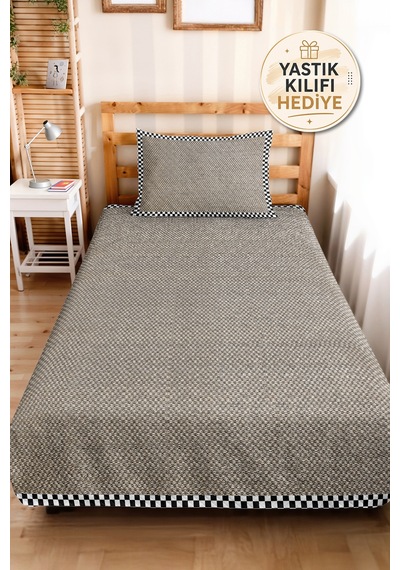 Siyah Beyaz Hasır Desenli Tek Kişilik Pike Takımı - Damalı Ekose 160x220 Cm Kapitone Yatak Örtüsü Nazlı Kil Zemini