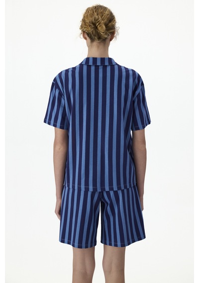 Penti Lacivert Midnight Stripes Gömlek Şort Pijama Takımı