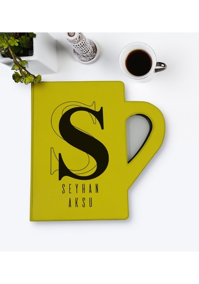 Kişiye Özel İsimli Kupa Şeklinde Sarı Termo Deri Defter Model 34