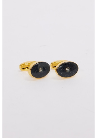 Erkek Gold Renk Oval Simli Görünümlü Kol Düğmesi-46659