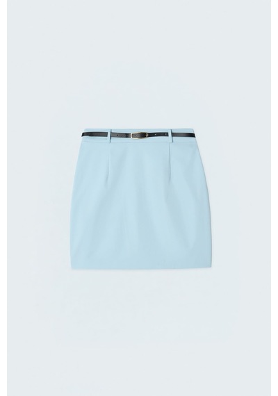 Sateen Keten Görünümlü Mini Etek - Bebe Mavi-137745 Bebe Mavisi