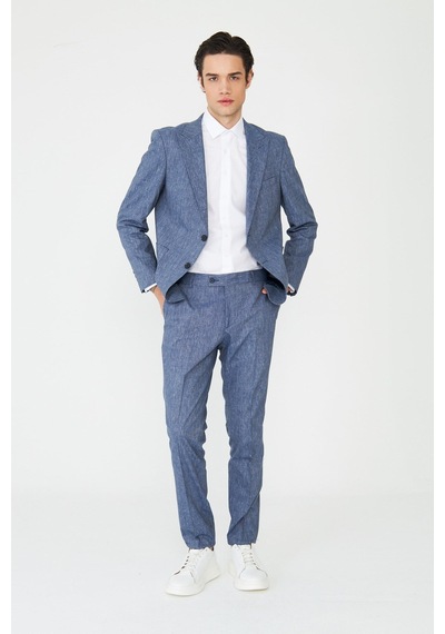 Mavi Dokulu Yazlık Modern Slim Fit Takım Elbise Desenli