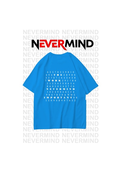Nevermind Oversize Unisex Tişört Grafik Baskılı, Rahat Kalıp Mavi