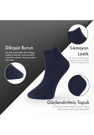Saf Bambu Erkek Yarım Konç Düz Lacivert Çorap Dikişsiz Premium Kutulu 6'lı L5952aznp Softaura