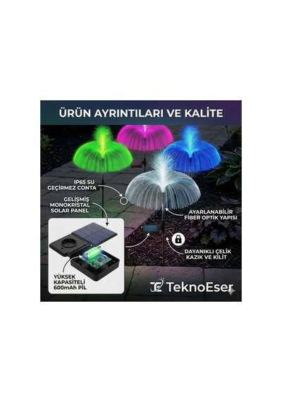 Solar Hint Çiçeği Led Bahçe Işığı - Fiber Optik Renk Değiştiren Dış Mekan Dekoratif Aydınlatma