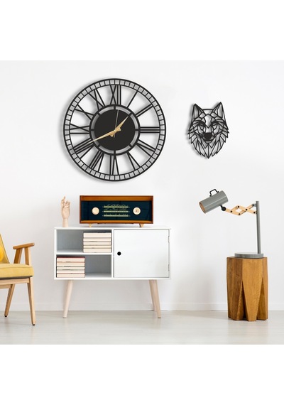 50X50 Dekoratif Duvar Saati + Ahşap Tablo 35 Cm (487861084) Siyah