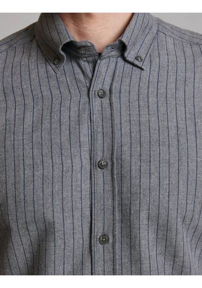 Pierre Cardin Gri Yünlü Customize Fit Düğmeli Yaka Gömlek 50331744-vr024