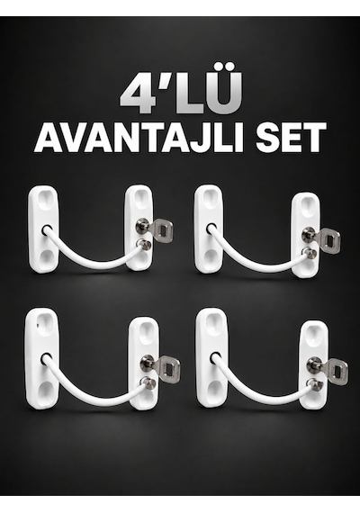 Pencere Güvenlik Kilidi Anahtarlı Çocuk Emniyet Kilidi 4 Lü Set