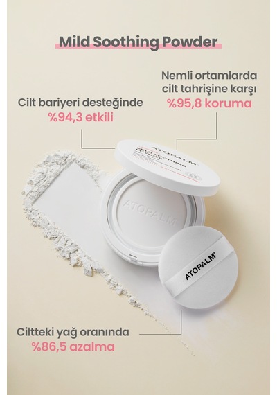 Yenidoğanlara Özel, Talk İçermeyen Temiz İçerikli Kompakt Bebek Pudrası Atopalm Mild Soothing Powder