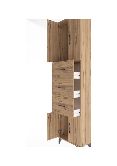Arges Dolap Tek Raflı 3 Çekmeceli 4 Kapaklı 60x30x243 Çam-çam Çam