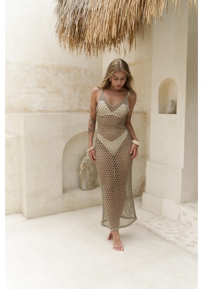 Mai Collection Mai Studios Co. Manly Askılı Vizon Triko Elbise Vizon