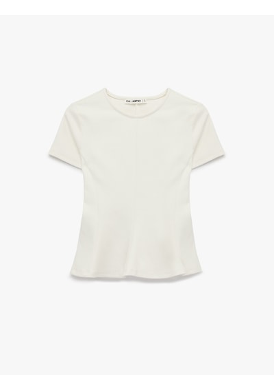 Koton Pamuklu Kısa Kollu Bisiklet Yaka Peplum Bluz Ekru 6sal60063ık