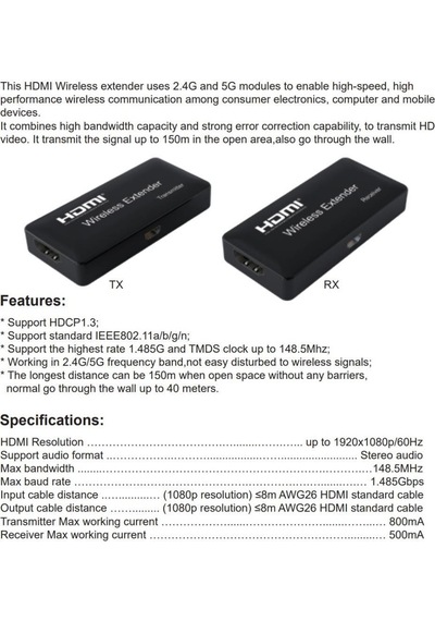 Novacom Nvc-hdwe150 Hdmı Extender Wireless Transmitter Görüntü Ve Ses Aktarıcı