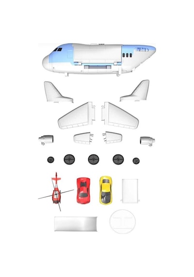 Uçak Otoparkım - 2'si 1 Arada Dönüşen Uçak Oyun Seti Ve Araç Bakım İstasyonu 32 Cm 2 Spor Araba + 1 Helikopter
