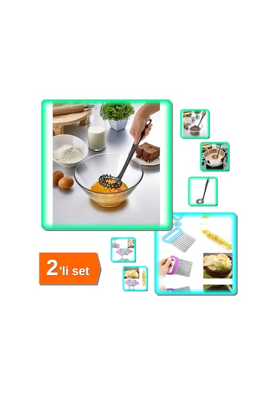 Spiral Çırpıcı Plastik Çırpma Aparatı + Pratik Kolay Patates Meyve Sebze Dilimleyici - 2li Set H8e7w Diğer