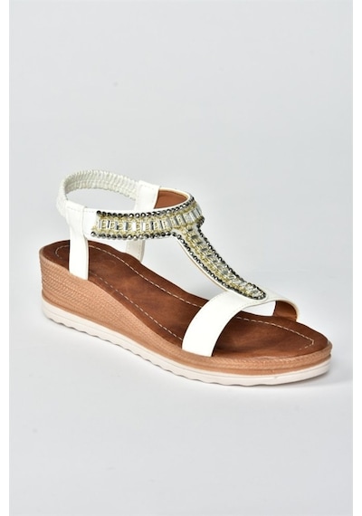 Fox Shoes Beyaz Taşlı Günlük Kadın Sandalet M258311009