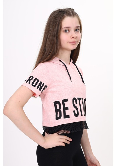 Toontoy Kids Toontoy Kız Çocuk Be Strong Baskılı Kapüşonlu Tişört Pembe Melanj