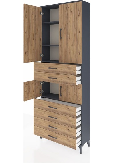 Arges Dolap 4 Raflı 6 Çekmeceli 4 Kapaklı 88x30x243 Antrasit-çam Antrasit Arges Dolap 4 Raflı 6 Çekmeceli 4 Kapaklı 88x30x243 Antrasit-çam Antrasit