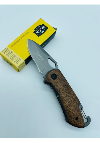 Buck Marka Ahşapkasa X74 MiniKamp Çakı //15cm Gri - Kahverengi