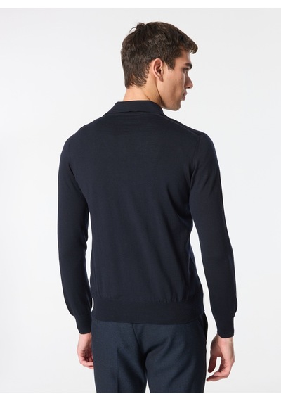 Alpha Studio Lacivert Erkek %100 Yün Slim Fit Kazak Au-7004b Jumper Polo