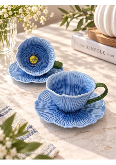2 Kişilik Petal Kahve Fincanı Seti-7614 Çok Renkli