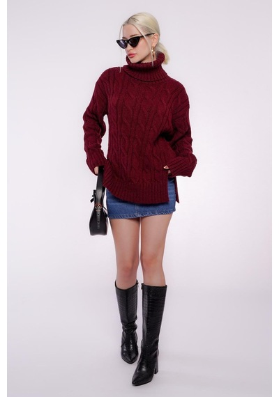 Madmext Bordo Boğazlı Triko Kazak Mg2376 Bordo