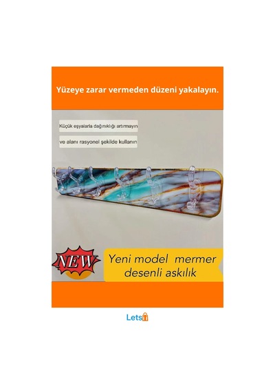 Mermer Desenli Şeffaf Yapışkanlı Askılık Fonksiyonel Duvar Askısı 1 Adet