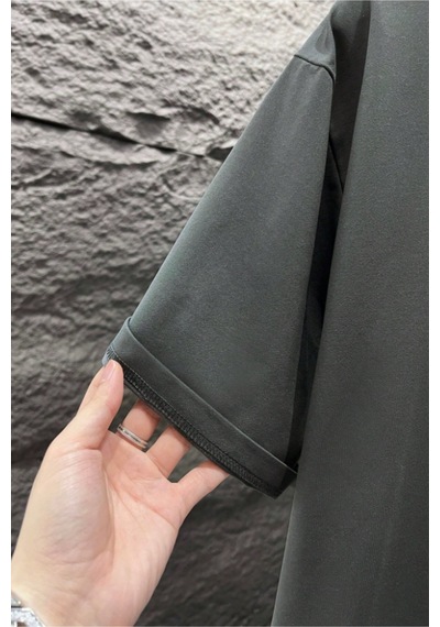 Erkek %100 Organik Pamuklu Kalın Dokulu Comfort Fit Bisiklet Yakalı T-shirt Gri