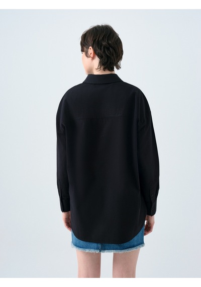 Oversize Fit Kadın Gömlek U.kol Siyah
