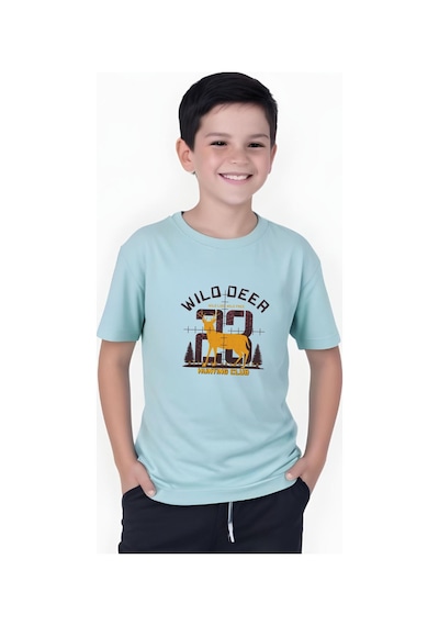 Panios Kids Hunting Club Baskılı Erkek Çocuk Yuvarlak Yaka Kısa Kollu T-shirt Mint Yeşili