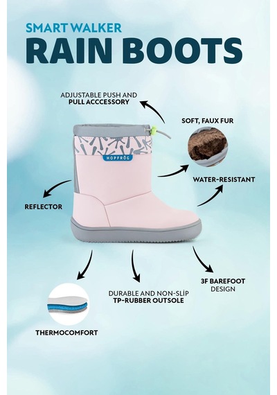 Hopfrög Rain Boots Süper Mat Pembe Suya Ve Soğuğa Dayanıklı Barefoot Çocuk Botu Pembe