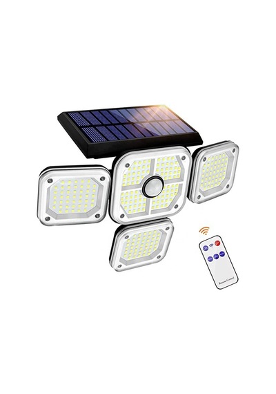 Borayris Güneş Enerjili Kablosuz Solar Hareket Sensörlü 200 Led 4 Kafalı Uzaktan Kumandalı Spot Lamba 2400 Mah