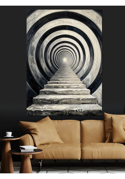 Sonsuz Spiral Merdiven Optik İllüzyon Dekoratif Kanvas - Mdf Ahşap Tablo