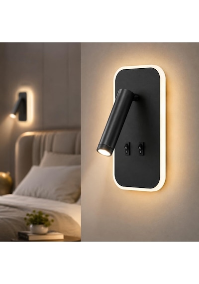 Tuvalu Siyah Led Duvar Apliği / 13w / 3200k Gün Işığı / Çift Anahtarlı Çift Kademe Yanma / 930 Lümen / 220 Diğer