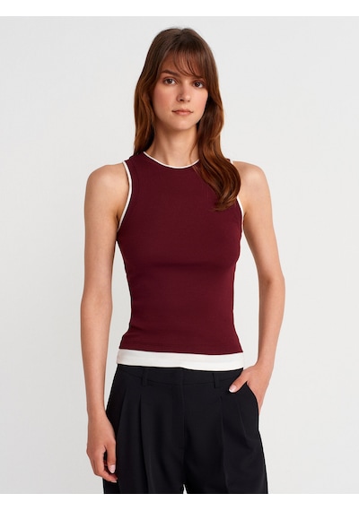 Dilvin 21086 Çift Görünümlü Kolsuz Top-bordo Bordo