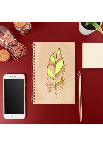 Kalem Tasarımlı Ahşap Kapaklı Defter Çok Renkli