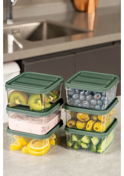 Vienev 6'lı 350 Ml Buzdolabı Dondurucu Organizer Saklama Kabı Yeşil