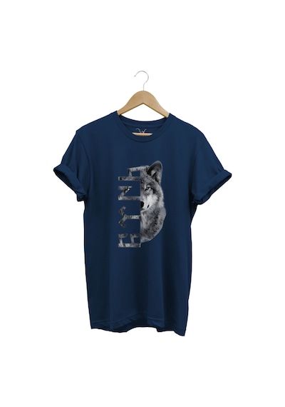 Türkiye Bozkurt Göktürkçe Türk Yazısı Ve Kurt Baskılı Regular Fit %100 Pamuk Lacivert T-shirt Lacivert